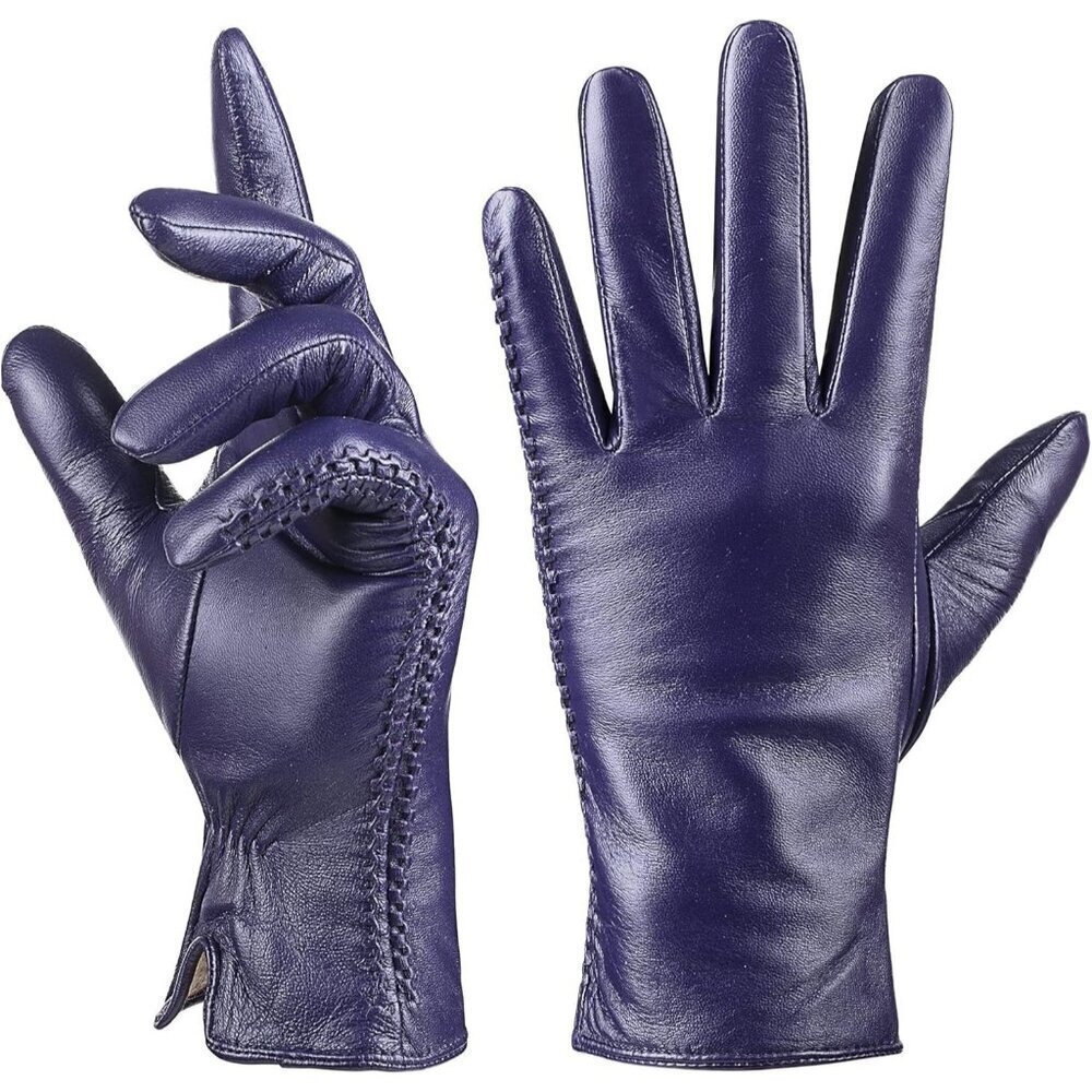 Women's Genuine Sheepskin Leather Gloves Winter Warm Driving Gloves Purple - Picture 1 of 7